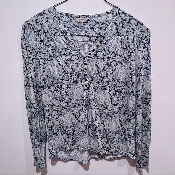 Lucky Brand Blue and White Patterned Blouse - Picture 1 of 4